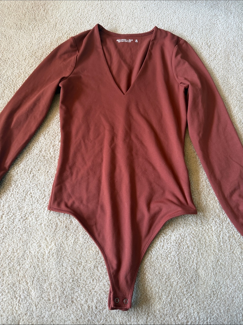 Abercrombie & Fitch Rust Long-Sleeve V-Neck Bodysuit